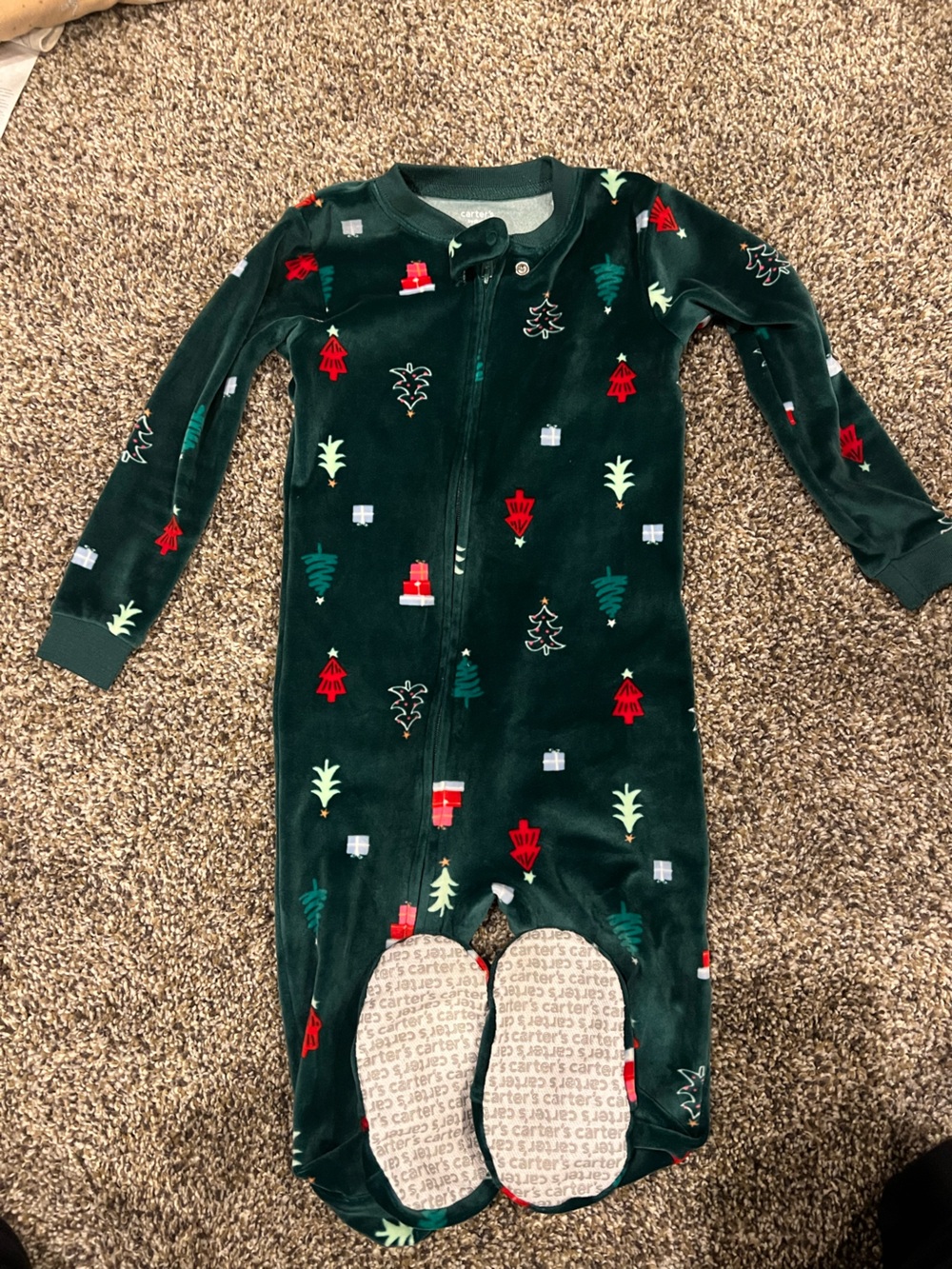 Carter's Dark Green Holiday Tree Print One-Piece Pajama
